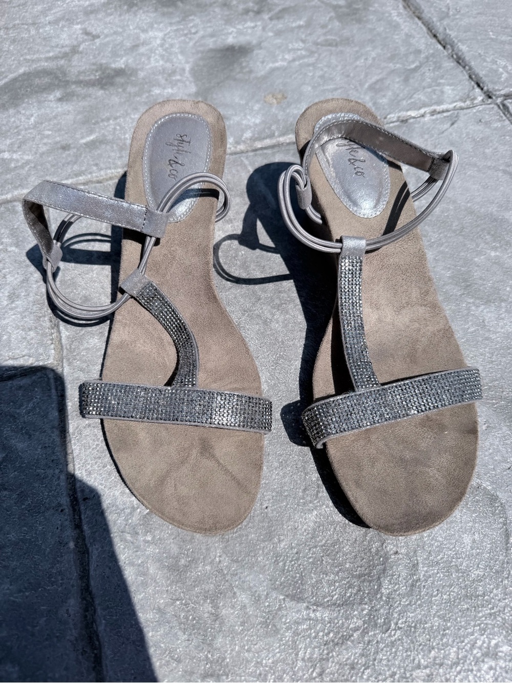 Style & Co. Silver-Tone Rhinestone T-Strap Sandals
